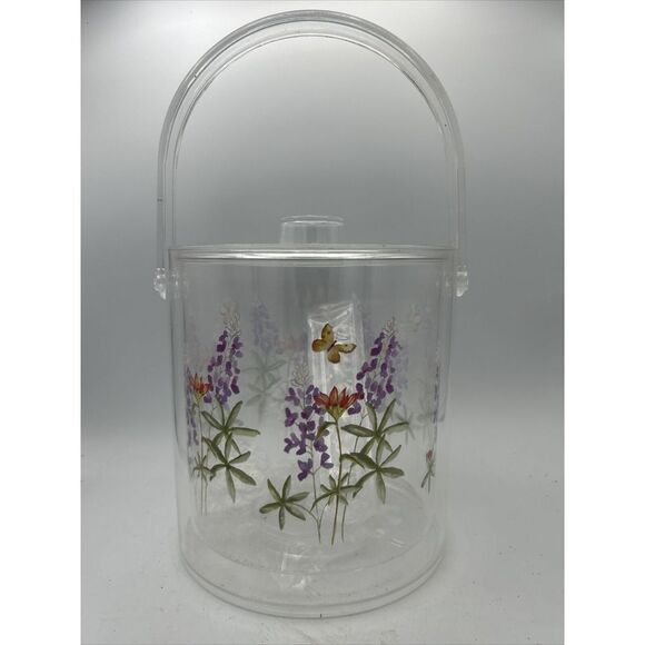 Other - Vintage Lucite Acrylic Ice Bucket Lid Tongs‎ Bluebonnet Lupine flowers
